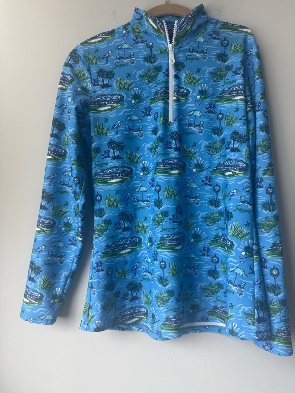 Katherine Way Ana Maria Blue and Green Sawgrass Quarter-Zip Pullover size XS